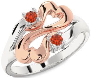 Emerald Platinum & Rose Gold Infinity Heart Two Stone Birthstone Ring