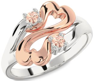 Emerald Platinum & Rose Gold Infinity Heart Two Stone Birthstone Ring