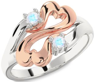 Emerald Platinum & Rose Gold Infinity Heart Two Stone Birthstone Ring