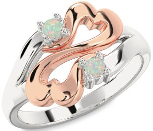 Emerald Platinum & Rose Gold Infinity Heart Two Stone Birthstone Ring