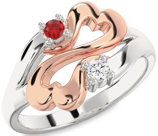 Emerald Platinum & Rose Gold Infinity Heart Two Stone Birthstone Ring