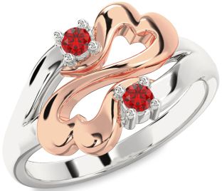 Emerald Platinum & Rose Gold Infinity Heart Two Stone Birthstone Ring