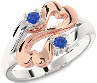 Emerald Platinum & Rose Gold Infinity Heart Two Stone Birthstone Ring