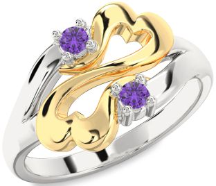 Emerald Platinum & Yellow Gold Infinity Heart Two Stone Birthstone Ring