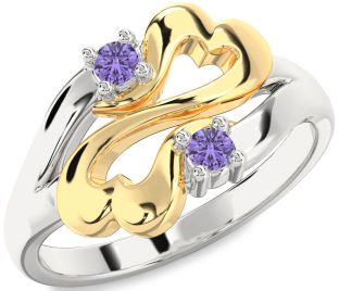 Emerald Platinum & Yellow Gold Infinity Heart Two Stone Birthstone Ring