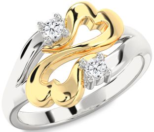 Diamond Silver & 10K gold Infinity Heart Round Two Stone Ring