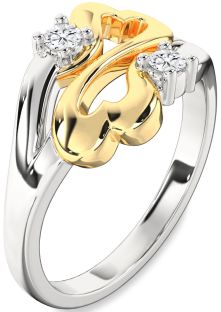 Diamond Silver & 10K gold Infinity Heart Two Stone Ring