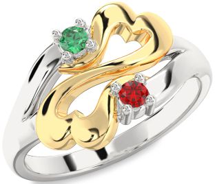 Silver & 10K gold Infinity Heart Two Stone Promise Ring