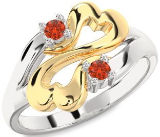 Emerald Platinum & Yellow Gold Infinity Heart Two Stone Birthstone Ring