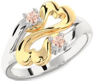 Emerald Platinum & Yellow Gold Infinity Heart Two Stone Birthstone Ring