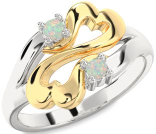 Emerald Platinum & Yellow Gold Infinity Heart Two Stone Birthstone Ring