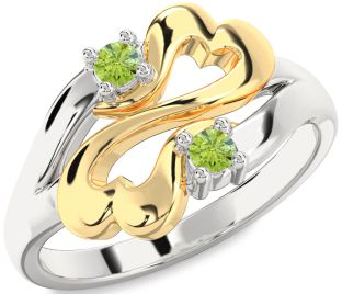 Emerald Platinum & Yellow Gold Infinity Heart Two Stone Birthstone Ring
