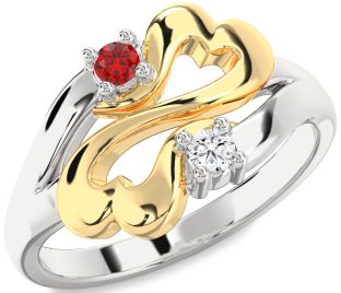 Emerald Platinum & Yellow Gold Infinity Heart Two Stone Birthstone Ring