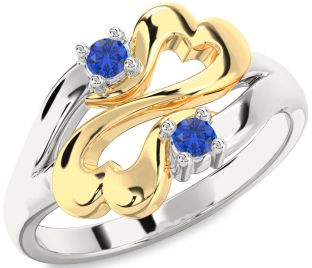 Emerald Platinum & Yellow Gold Infinity Heart Two Stone Birthstone Ring