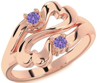 Emerald Rose Gold Infinity Heart Two Stone Birthstone Ring