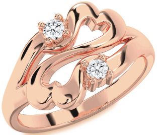 Diamond Rose Gold Infinity Heart Round Two Stone Ring
