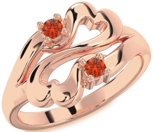 Emerald Rose Gold Infinity Heart Two Stone Birthstone Ring