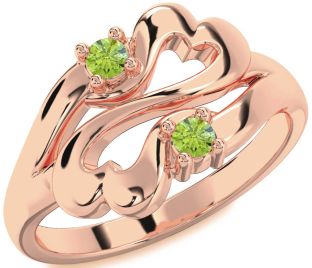 Emerald Rose Gold Infinity Heart Two Stone Birthstone Ring