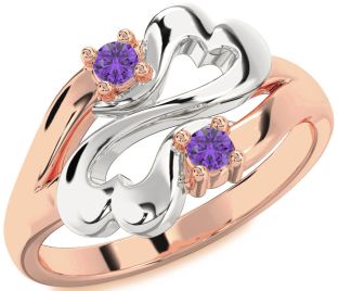 Emerald Platinum & Rose Gold Infinity Heart Two Stone Birthstone Ring