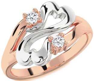 Diamond White Rose Gold Infinity Heart Round Two Stone Ring