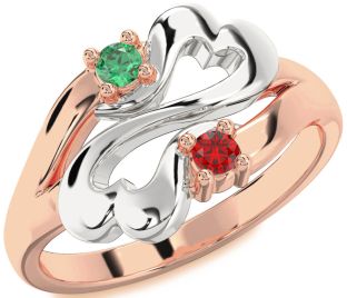 Rose Gold Silver Infinity Heart Two Stone Promise Ring