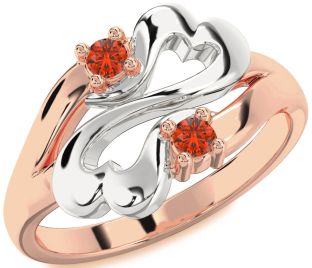 Emerald Platinum & Rose Gold Infinity Heart Two Stone Birthstone Ring