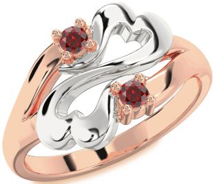 Emerald Platinum & Rose Gold Infinity Heart Two Stone Birthstone Ring