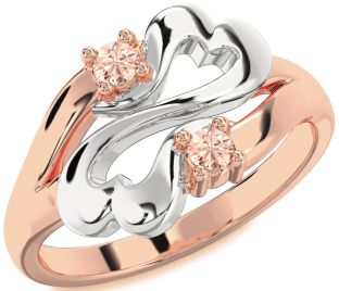 Emerald Platinum & Rose Gold Infinity Heart Two Stone Birthstone Ring