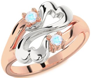 Emerald Platinum & Rose Gold Infinity Heart Two Stone Birthstone Ring
