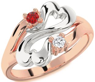 Emerald Platinum & Rose Gold Infinity Heart Two Stone Birthstone Ring