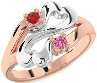 Emerald Platinum & Rose Gold Infinity Heart Two Stone Birthstone Ring