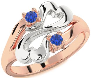 Emerald Platinum & Rose Gold Infinity Heart Two Stone Birthstone Ring