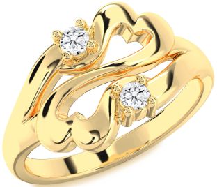 Diamond Gold Infinity Heart Round Two Stone Ring