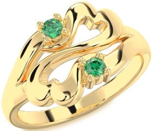 Emerald Gold Infinity Heart Two Stone Birthstone Ring