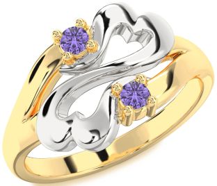 Emerald Platinum & Yellow Gold Infinity Heart Two Stone Birthstone Ring