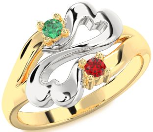 Gold Silver Infinity Heart Two Stone Promise Ring