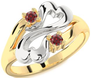 Emerald Platinum & Yellow Gold Infinity Heart Two Stone Birthstone Ring