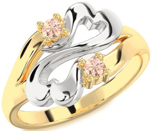 Emerald Platinum & Yellow Gold Infinity Heart Two Stone Birthstone Ring