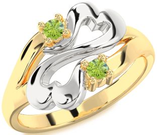 Emerald Platinum & Yellow Gold Infinity Heart Two Stone Birthstone Ring