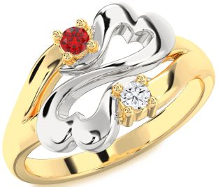 Emerald Platinum & Yellow Gold Infinity Heart Two Stone Birthstone Ring