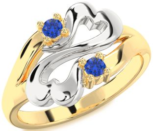 Emerald Platinum & Yellow Gold Infinity Heart Two Stone Birthstone Ring