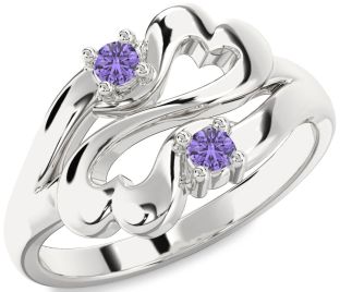 Emerald Platinum Infinity Heart Two Stone Birthstone Ring