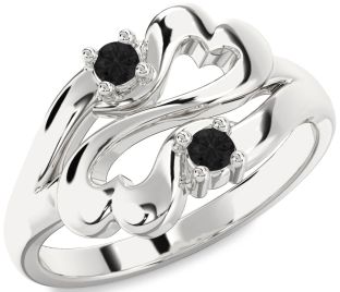 Black Diamond Silver Infinity Heart Two Stone Ring