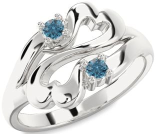 Blue Diamond Silver Infinity Heart Two Stone Ring