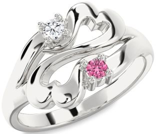Silver Infinity Heart Two Stone Promise Ring