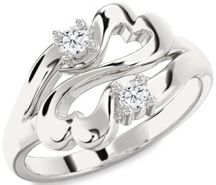 Diamond White Gold Infinity Heart Round Two Stone Ring