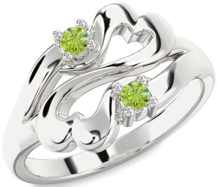 Emerald Platinum Infinity Heart Two Stone Birthstone Ring