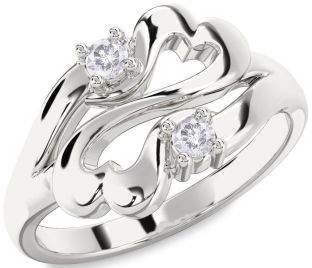 Salt & Pepper Diamond Silver Infinity Heart Two Stone Ring