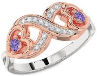 Diamond Emerald Platinum & Rose Gold Infinity Heart Two Stone Birthstone Ring