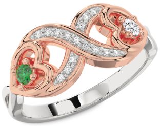 Diamond Silver & 10K Rose Gold Infinity Heart Two Stone Promise Ring